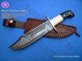 Damascus Bowie Knife with Horn and Bone Handle