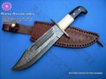 Damascus Bowie Knife with Horn and Bone Handle