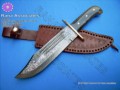 Damascus Bowie Knife with Horn Handle